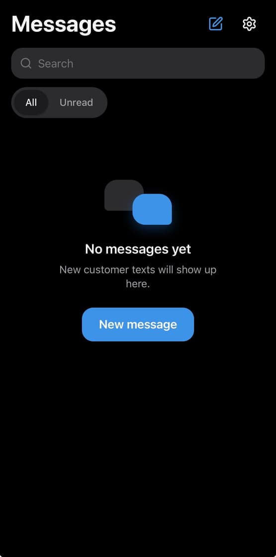 WCAP Messages empty shared inbox with search, All and Unread filters, and New message control.